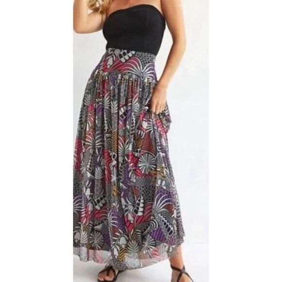 Anthropologie Farm Rio Tropical Maxi Skirt Mesh Lined Black White Multi size M - Picture 7 of 9